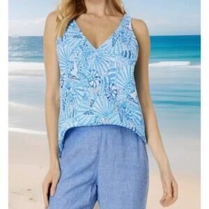 NWT Lilly Pulitzer Florin sleeveless top Amalfi Blue Seashore linen M Medium